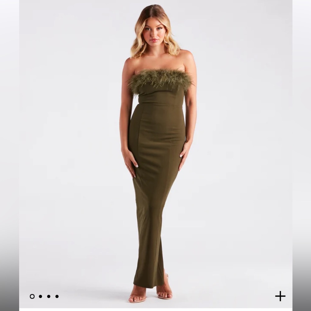 Monica Formal Crepe Strapless Feather Dress